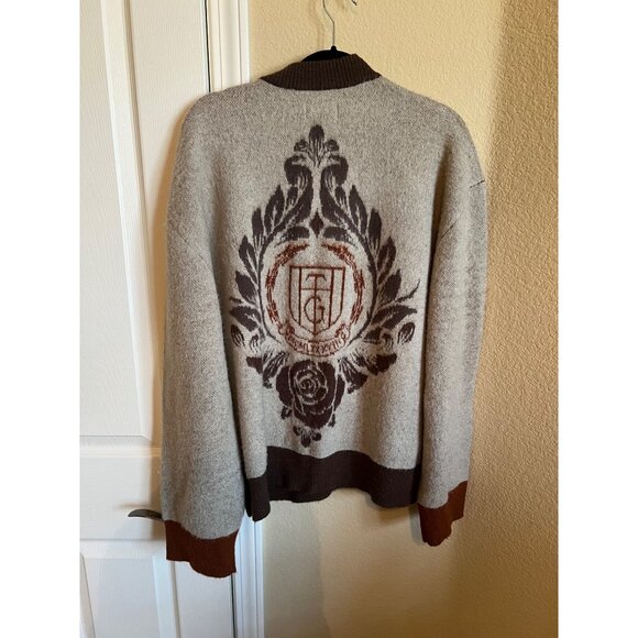 HONOR THE GIFT Mens Crest Emblem Knit Cardigan Sweater Brown Tan Size L - Picture 9 of 10